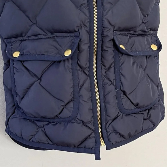 J. Crew‎ Womens Down Fill Puff Quilted Vest XS Navy Blue Full Zip Pockets Preppy - Picture 3 of 14